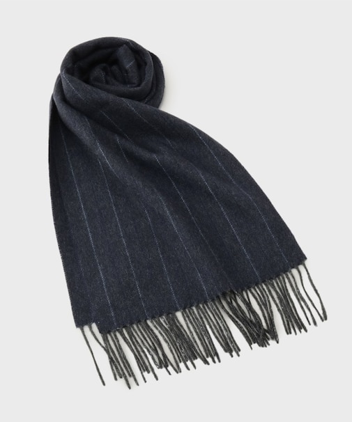 【洗えるカシミヤ】ヘリンボン　ストライプ マフラー