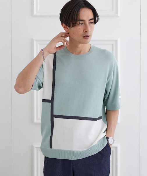 カラーブロッキング プルオーバー ニット