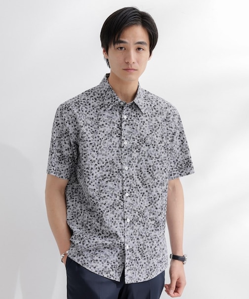 ストライプ小花プリント 半袖シャツ