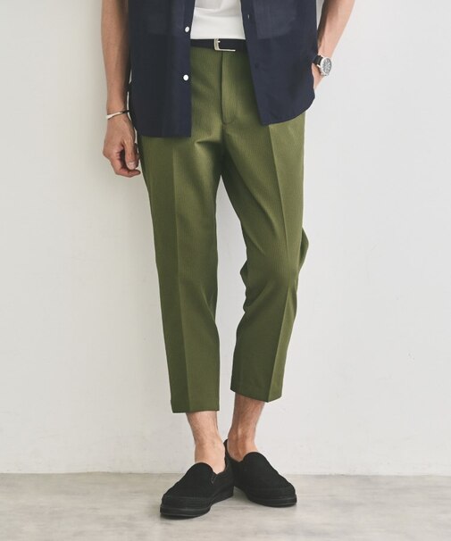 サッカーストライプ サイドゴアウエスト 8分丈 パンツ