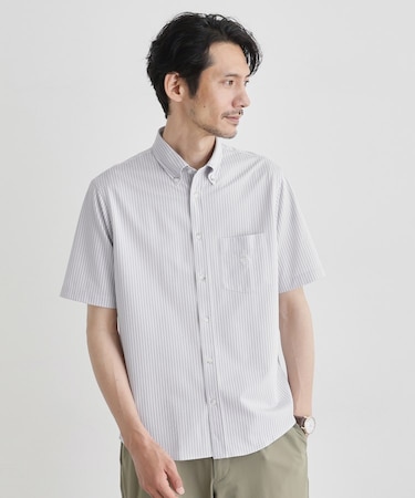 【COOL CITY WEAR】ストライプジャージ ボタンダウンシャツ /接触冷感
