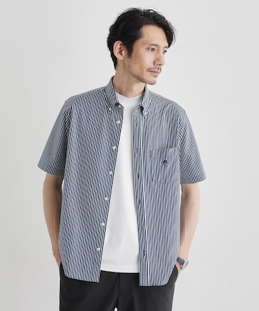 【COOL CITY WEAR】ストライプジャージ ボタンダウンシャツ /接触冷感