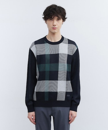 【Made in JAPAN】ビッグチェック&スライドパズル柄 ニット