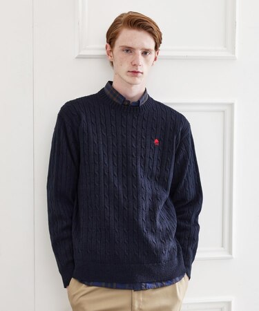 【LIMITED】ワンポイント刺繍ケーブルニット