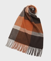 【洗えるウールカシミヤ】 変形ブロックチェックマフラー