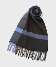 【洗えるウールカシミヤ】 変形ブロックチェックマフラー