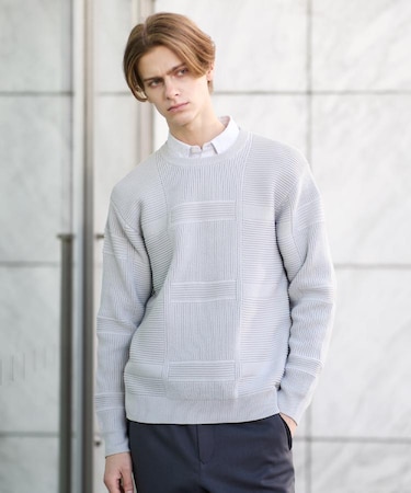 畦編みチェック プルオーバーニット