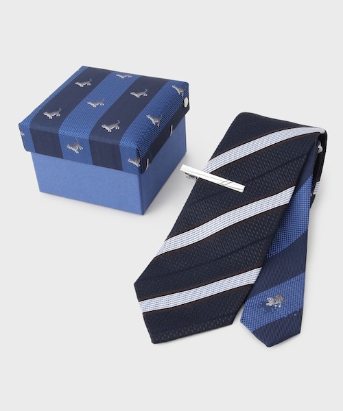 BOXセット】ジェントルマンストライプ ネクタイ×眼鏡型タイバー