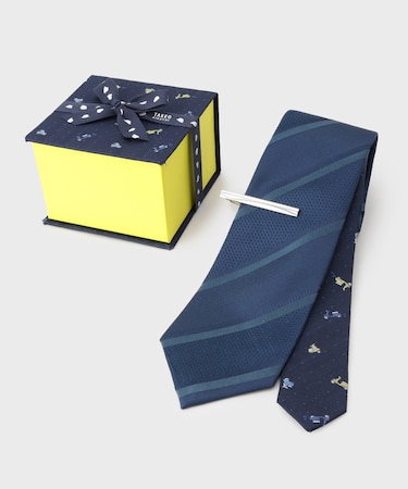 【BOXセット】クラシックシャドーストライプ ネクタイ&タイバー