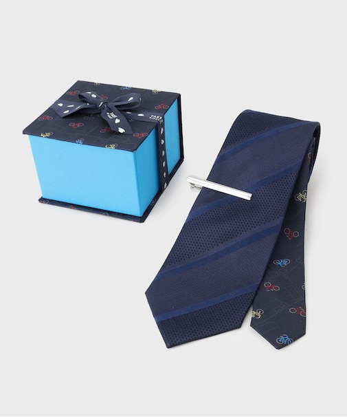 【BOXセット】クラシックシャドーストライプ ネクタイ&タイバー