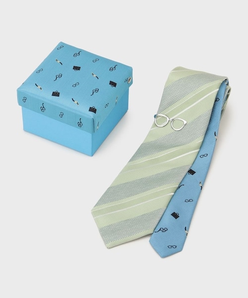 BOXセット】ジェントルマンストライプ ネクタイ×眼鏡型タイバー