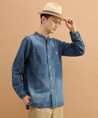 バンドカラーデニムシャツ