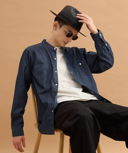 バンドカラーデニムシャツ