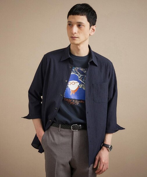 【通気性】トリコットサッカー 7分袖シャツ