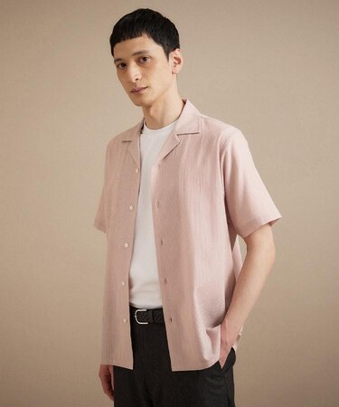 【通気性】トリコットサッカー オープンカラー シャツ