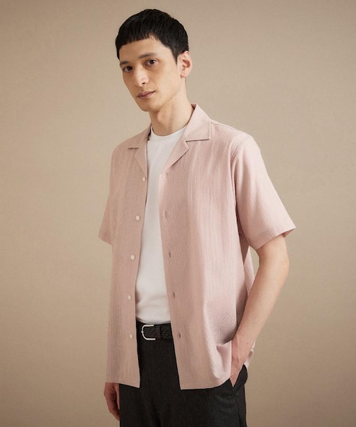 【通気性】トリコットサッカー オープンカラー シャツ