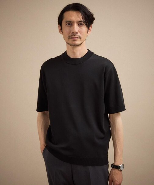 ヴィスコースナイロンモックネックニット