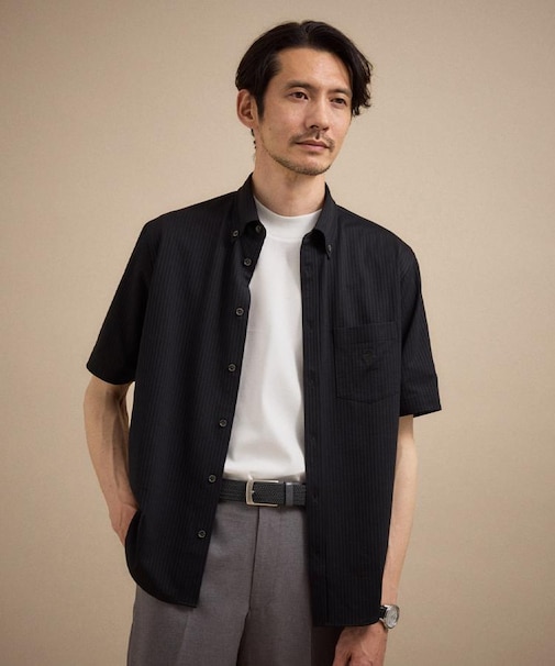 【接触冷感】 ジャージストライプ シャツ