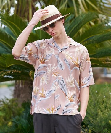 【BOWLER HAT LABEL】トロピカルフローラル レーヨンシャツ