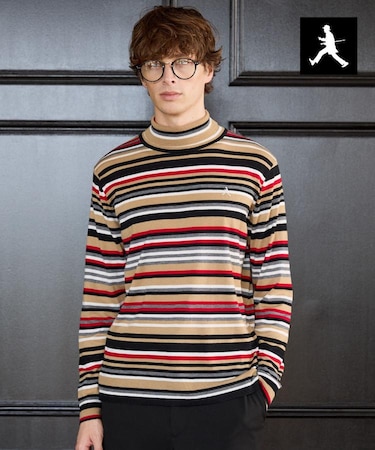【BOWLER HAT LABEL】日本製マルチボーダータートルニット