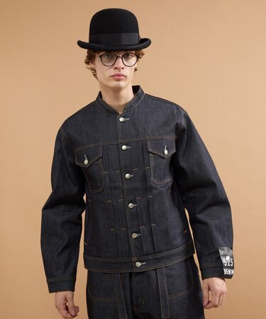 【525DENIM】14ozデニム ノーカラーGジャン