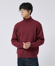 【LIMITED】ワンポイント刺繍入り ケーブル編みタートルネックニット
