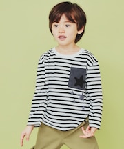 【110-150】星サガラポケット長袖Tシャツ/洗濯機OK