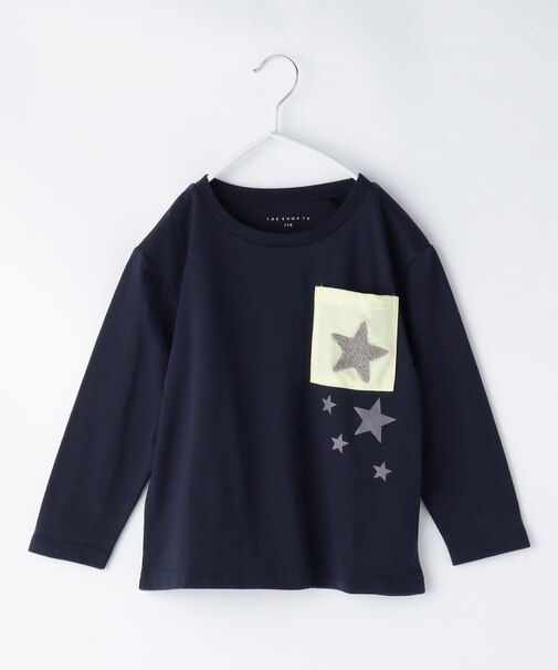 【110-150】星サガラポケット長袖Tシャツ/洗濯機OK