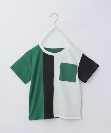 【110-160/洗濯機OK】縦切替えポケットTシャツ
