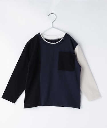 【100-150】ブロッキング長袖Tシャツ/洗濯機OK