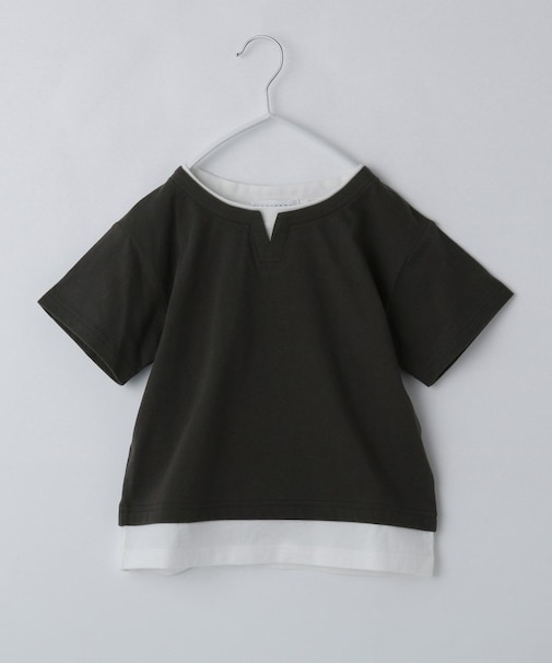 【110-160】キーネックレイヤード風Tシャツ/洗濯機OK