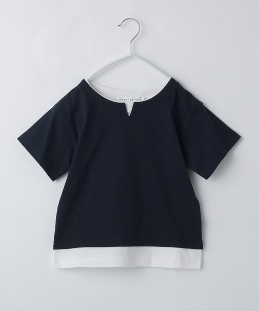 【110-160】キーネックレイヤード風Tシャツ/洗濯機OK