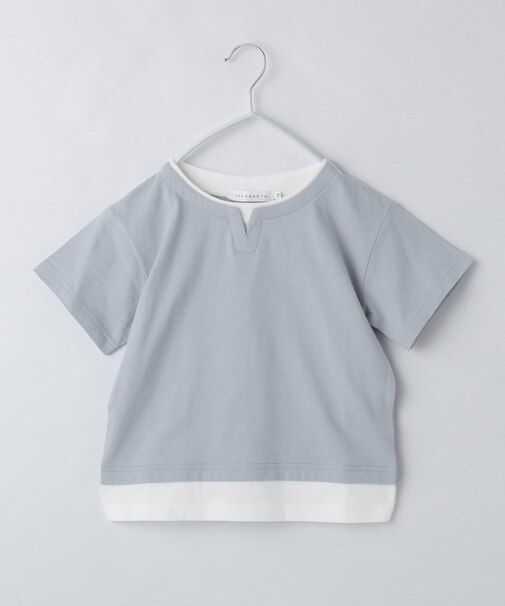 【110-160】キーネックレイヤード風Tシャツ/洗濯機OK