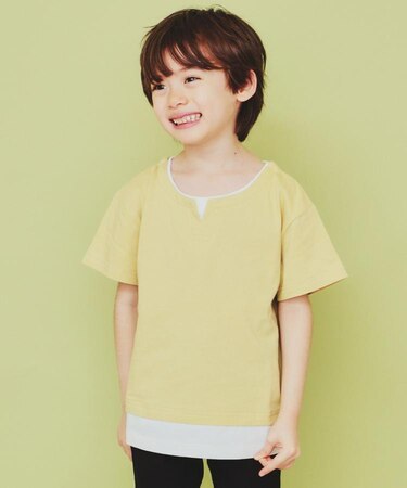 【110-160】キーネックレイヤード風Tシャツ/洗濯機OK