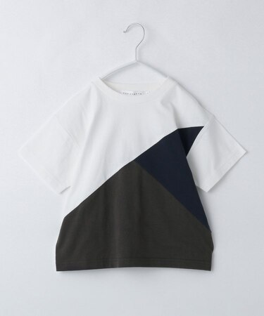 【110－160】斜め切替配色Tシャツ/洗濯機OK