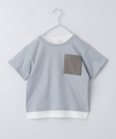 【110-160】レイヤー風ポケットTシャツ/洗濯機OK