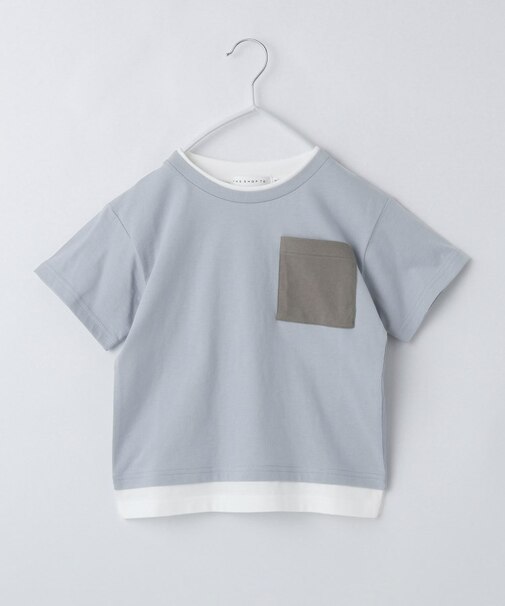 【110-160】レイヤー風ポケットTシャツ/洗濯機OK