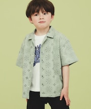 【120-150】刺繍オープンカラーシャツSS