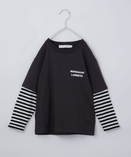 【110－160】レイヤード風デニムアップリケロンTee