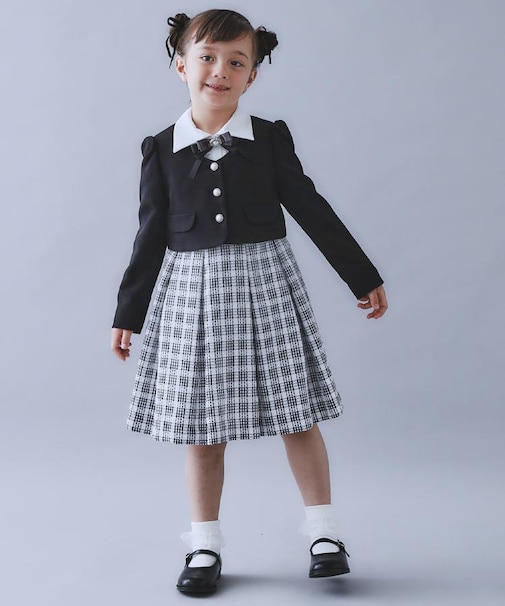 【120-130/3点セット】ジャケット＆チェックワンピース/入園・卒園・入学