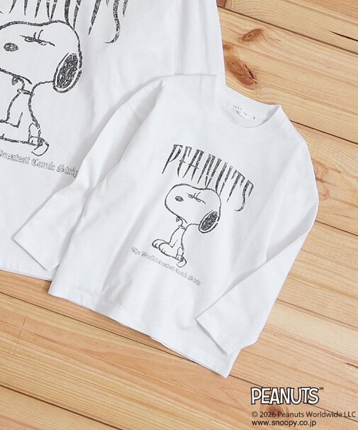 【110－160】PEANUTS ／ ピーナッツ スヌーピー ヴィンテージ風プリント長袖Tシャツ