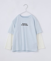 【110-160】袖レイヤード長袖Teeレースアップリケ