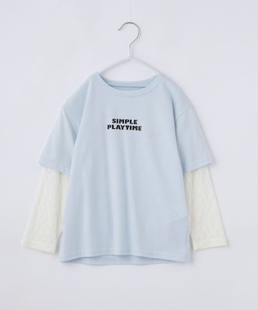 【110-160】袖レイヤード長袖Teeレースアップリケ