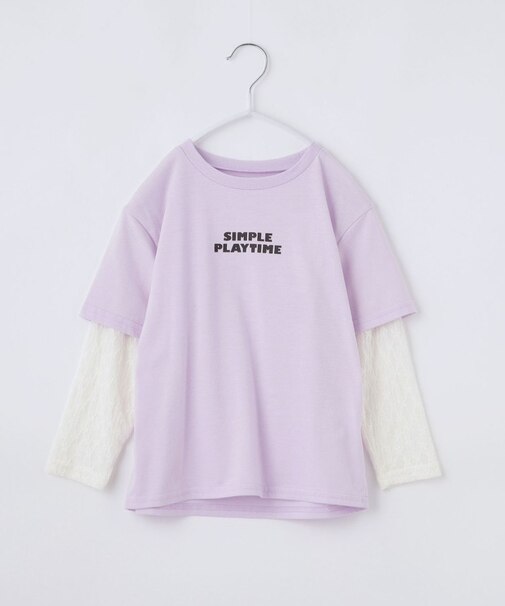 【110-160】袖レイヤード長袖Teeレースアップリケ