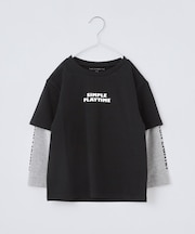 【110-160】袖レイヤード長袖迷彩アップリケ