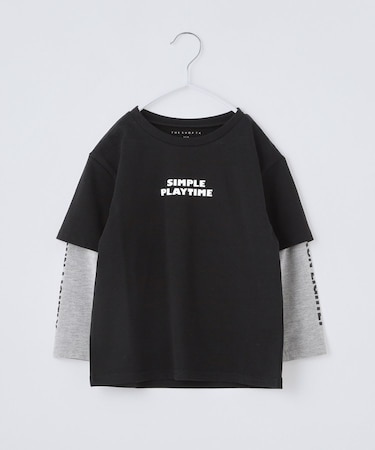 【110-160】袖レイヤード長袖迷彩アップリケ