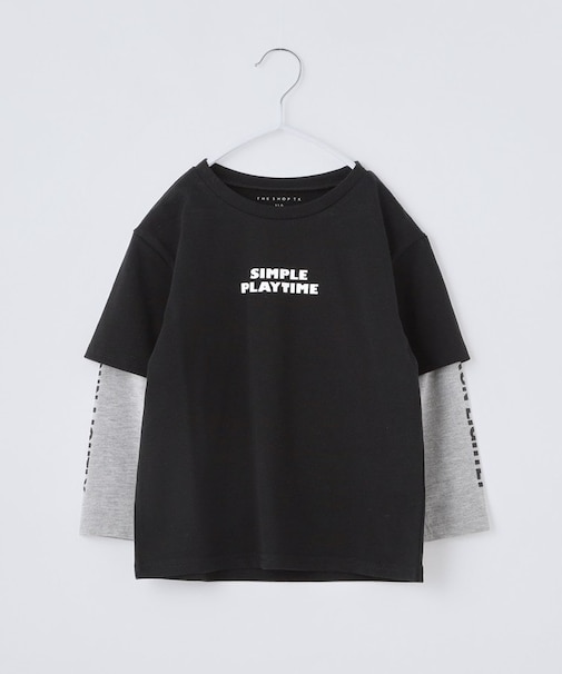 【110-160】袖レイヤード長袖迷彩アップリケ