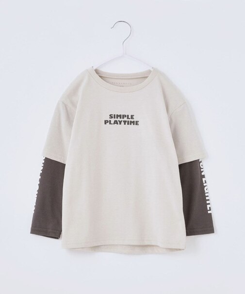 【110-160】袖レイヤード長袖迷彩アップリケ