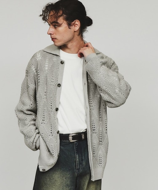 リーフジャカードニットシャツポロ