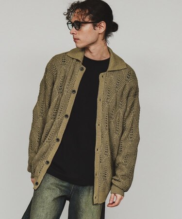 リーフジャカードニットシャツポロ